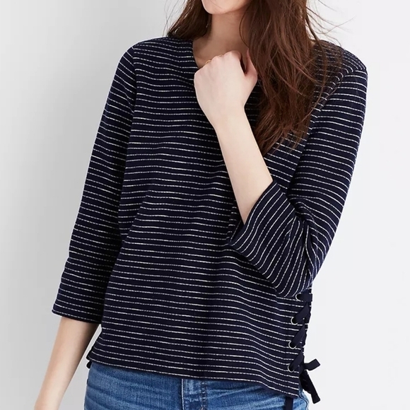 MADEWELL Striped Side-Lace Top, Size S - Picture 1 of 15